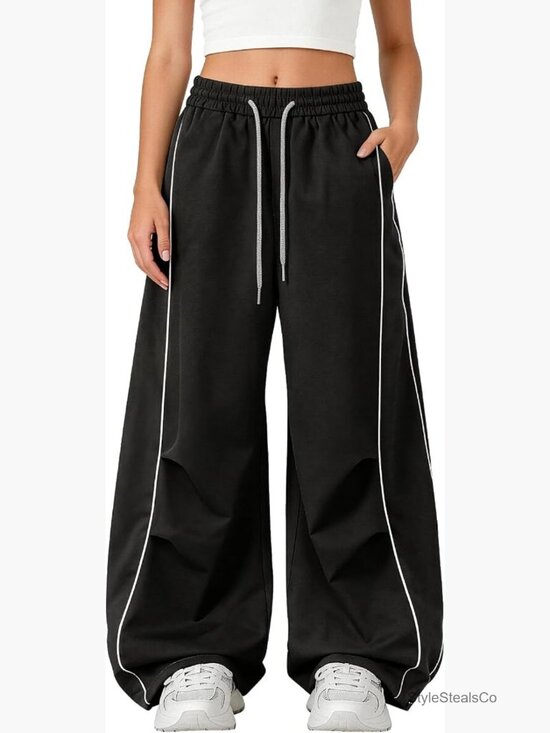 Pants - Wide Leg Parachute Pants Baggy Barrel Casual Trousers Y2K Streetwear